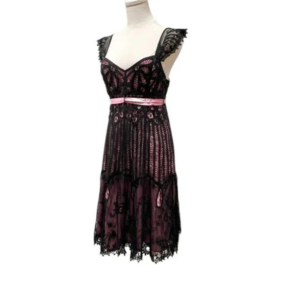 betsey johnson pink and black dress Vintage Betsy Johnson Black Lace Dress With Purple Trim